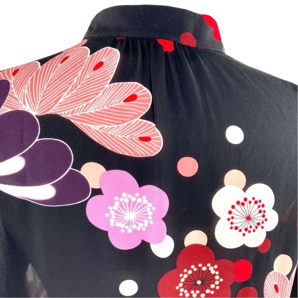 Ann Taylor Bow Cuff Black Blouse with Multicolor Floral Pattern. Size S - Picture 9 of 11